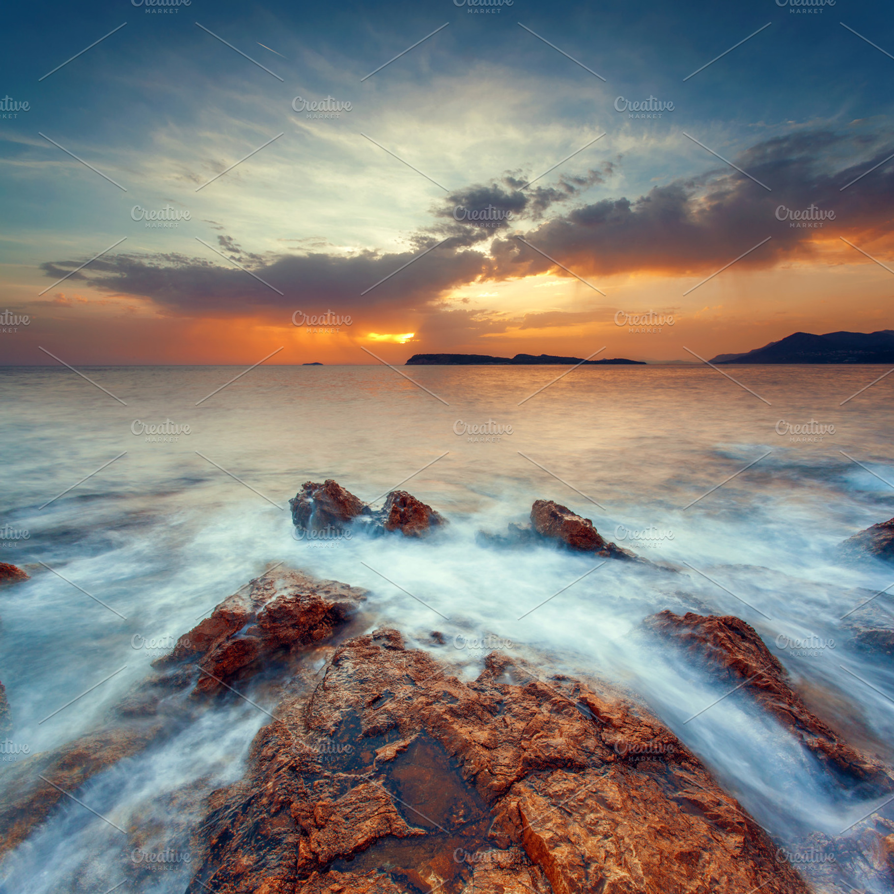 Beautiful seascape at sunset featuring sea, sky, and landscape, a Nature Photo by LALS STOCK