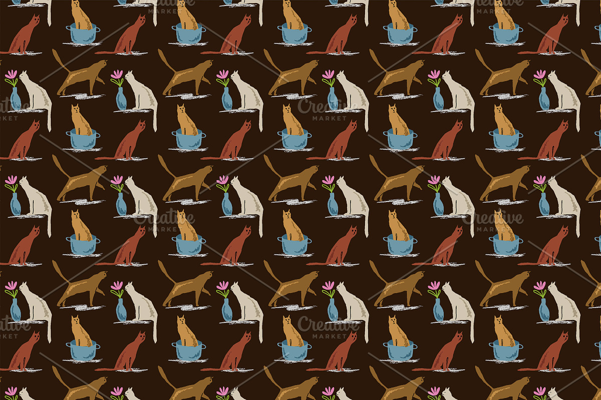 Patterns with interested cats, a Pattern Graphic by Lyolya Profitrolya (Photo 3 of 3)