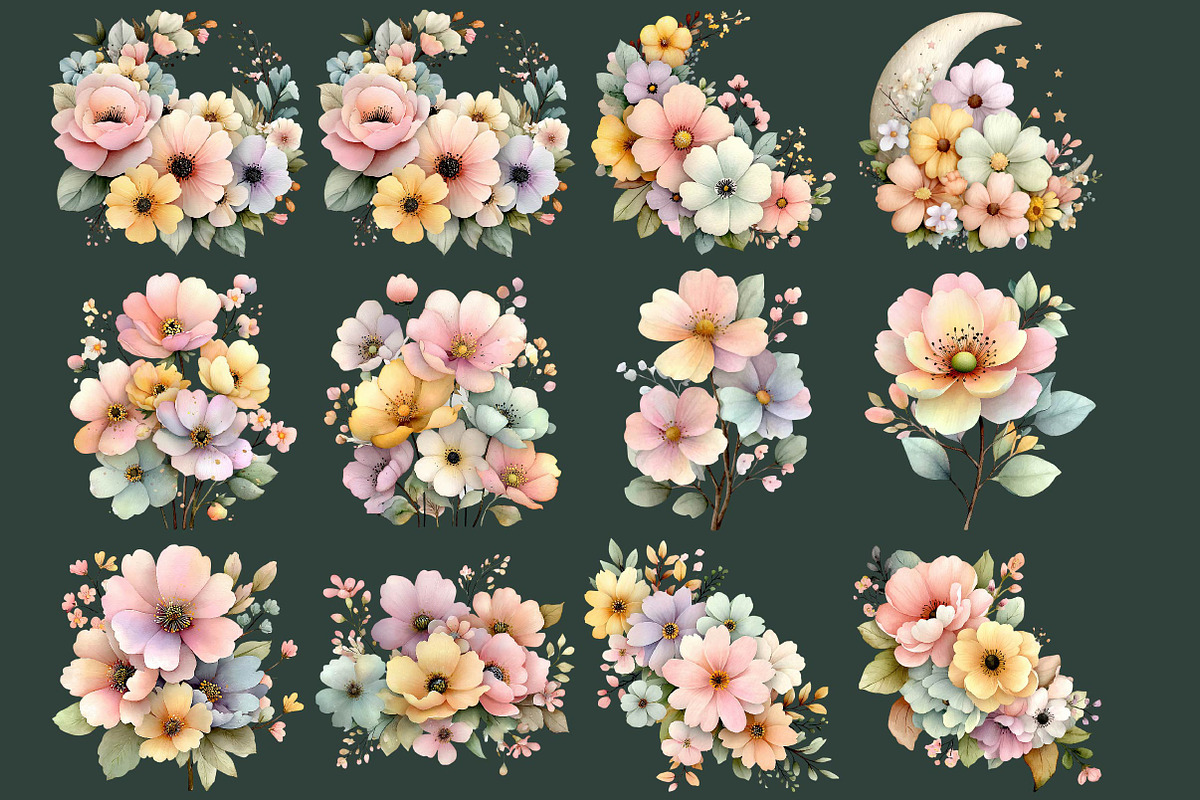Watercolor Pastel Floral Clipart, an Illustration by DreamCafeArt (Photo 6 of 6)