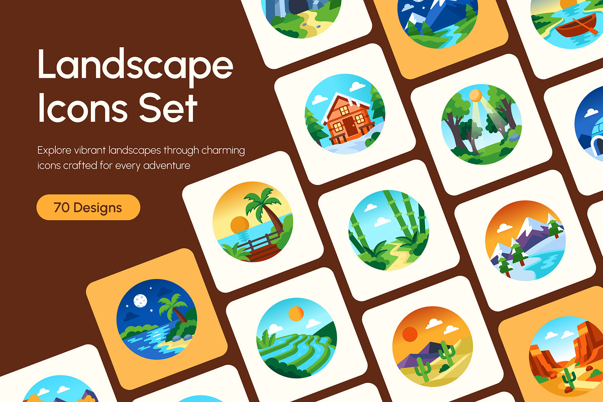75 Landscape Flat Icons, an Emoji Icon by Creative Stall (Photo 1 of 10)