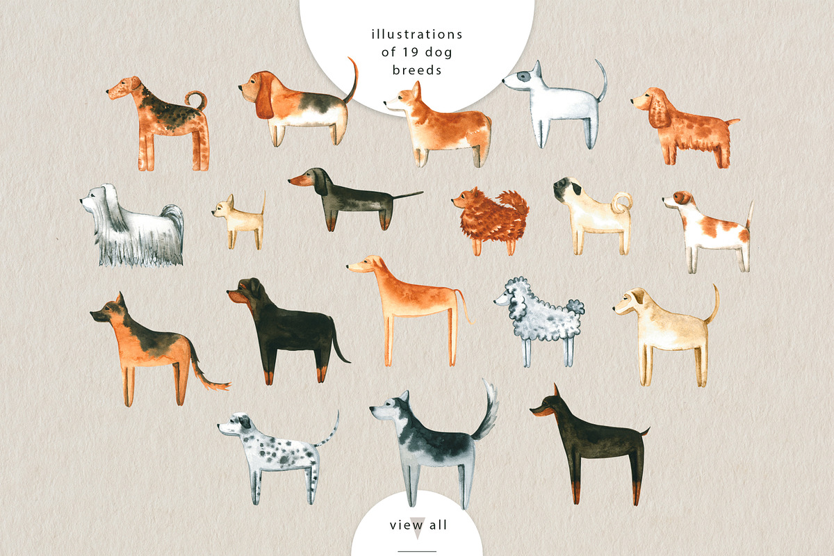 Adorable Dogs. Watercolor set., an Animal Illustration by Ola_Vola (Photo 3 of 8)