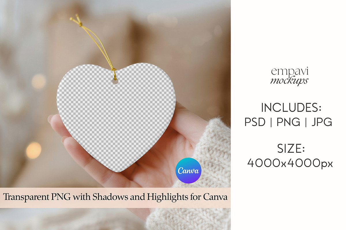 Heart Ornament Mockup, a Merchandise Mockup by EmpaviMockups (Photo 2 of 6)