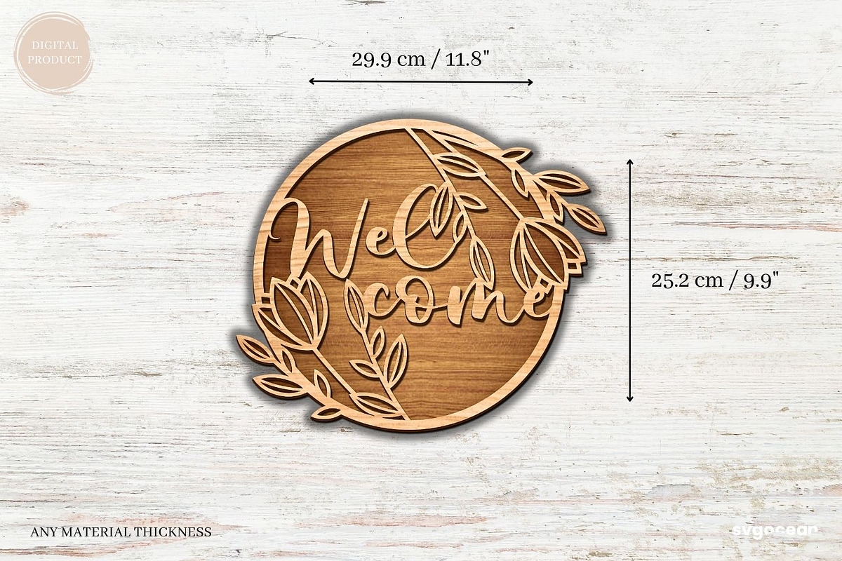 Welcome Floral Door Sign SVG Bundle, a Decorative Illustration by svgocean (Photo 10 of 16)