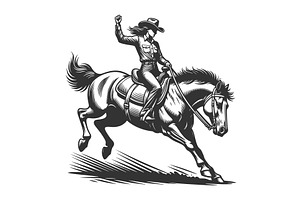 Cowgirl Riding Horse Western Rodeo, a Person Illustration by AlexArt