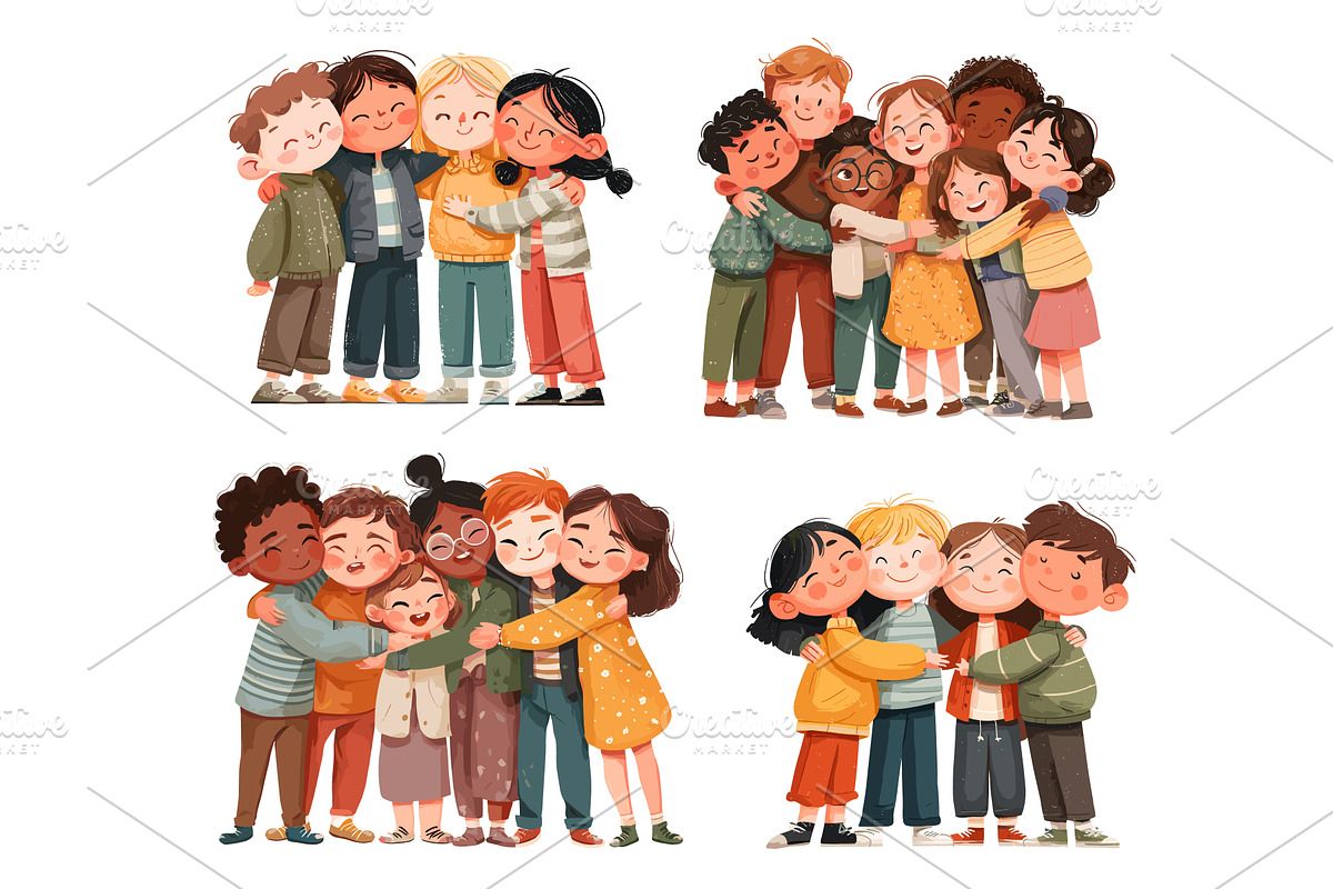 Kids group hugging. Embracing, a Person Illustration by Stock-Smart-Start