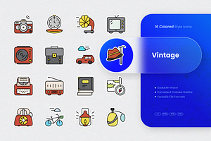 Vintage Colored Icons, an Outline Icon by cidcud_graphic