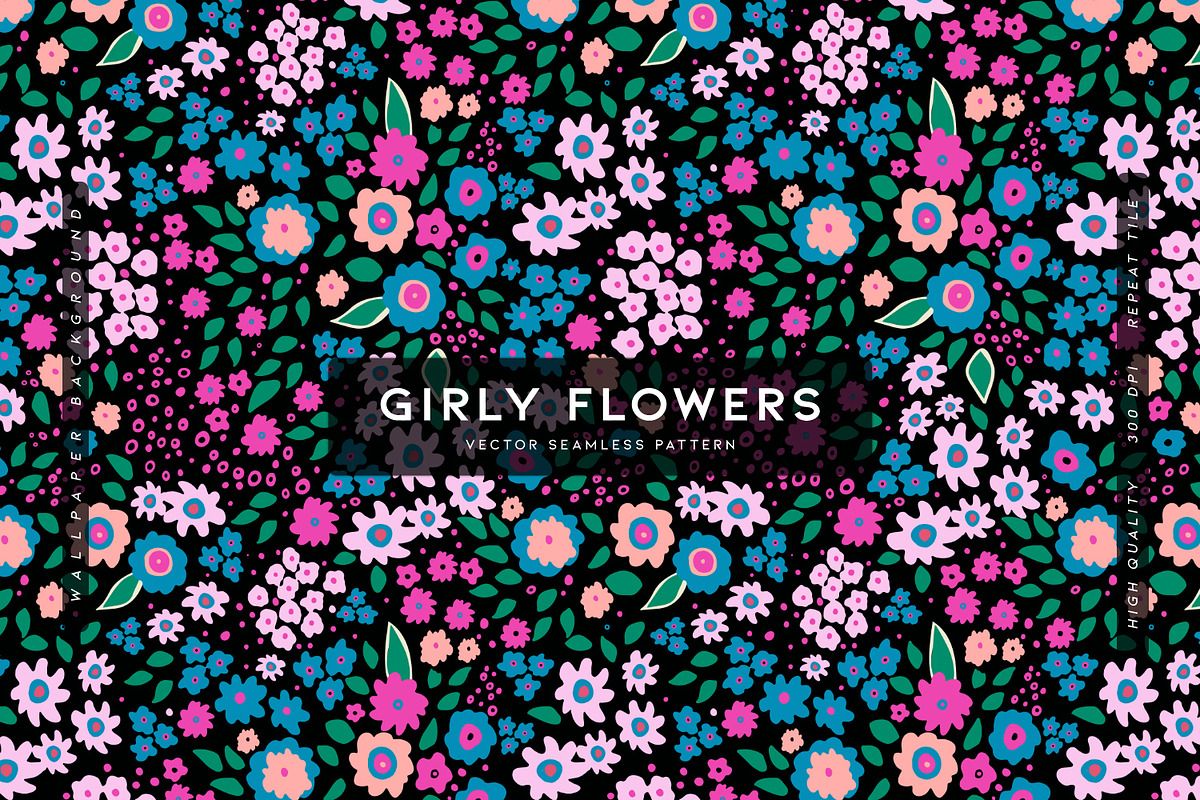 Girly Flowers | Vector Print, a Pattern Graphic by MalyskaStudio (Photo 1 of 7)