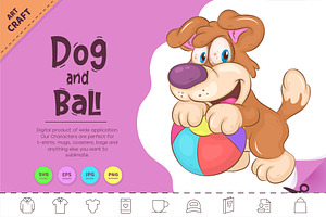 Cartoon Dog and Ball. Clipart.