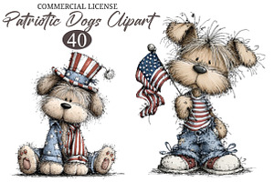 Whimsical Patriotic Dogs Clipart, an Animal Illustration by designcity5