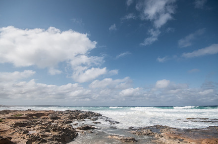 Seascape. Sunny summer day. Formentera island, Spain., a Background Photo by Iván Moreno STOCK PHOTO