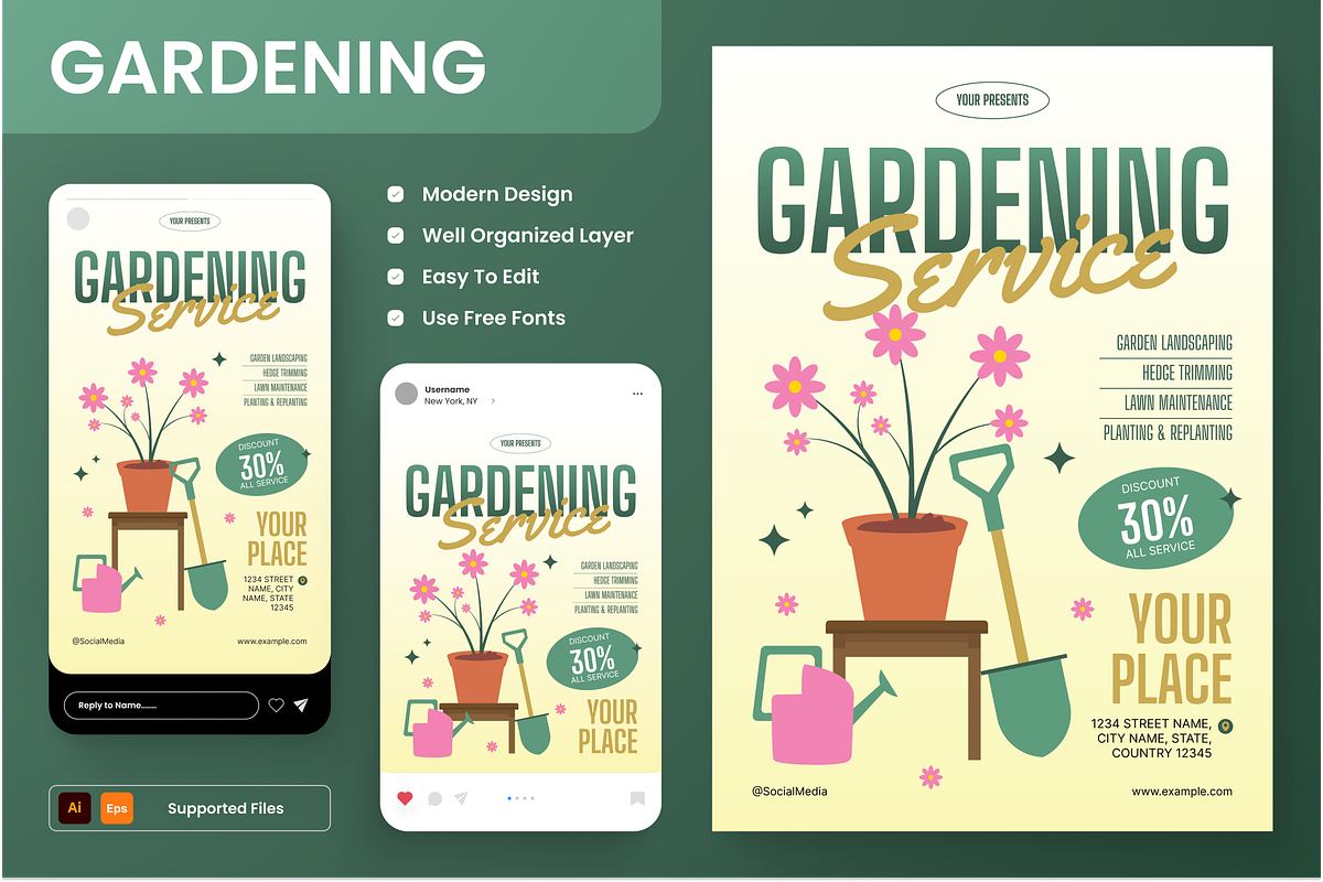 Gardening Service Flyer Set, a Flyer Template by Annora Studio (Photo 1 of 6)