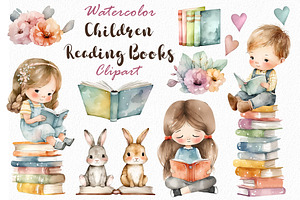 Children Reading Books Clipart