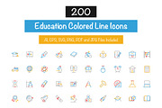200 Education Colored Line Icons, an Outline Icon by Creative Stall (Thumbnail 1 of 4)