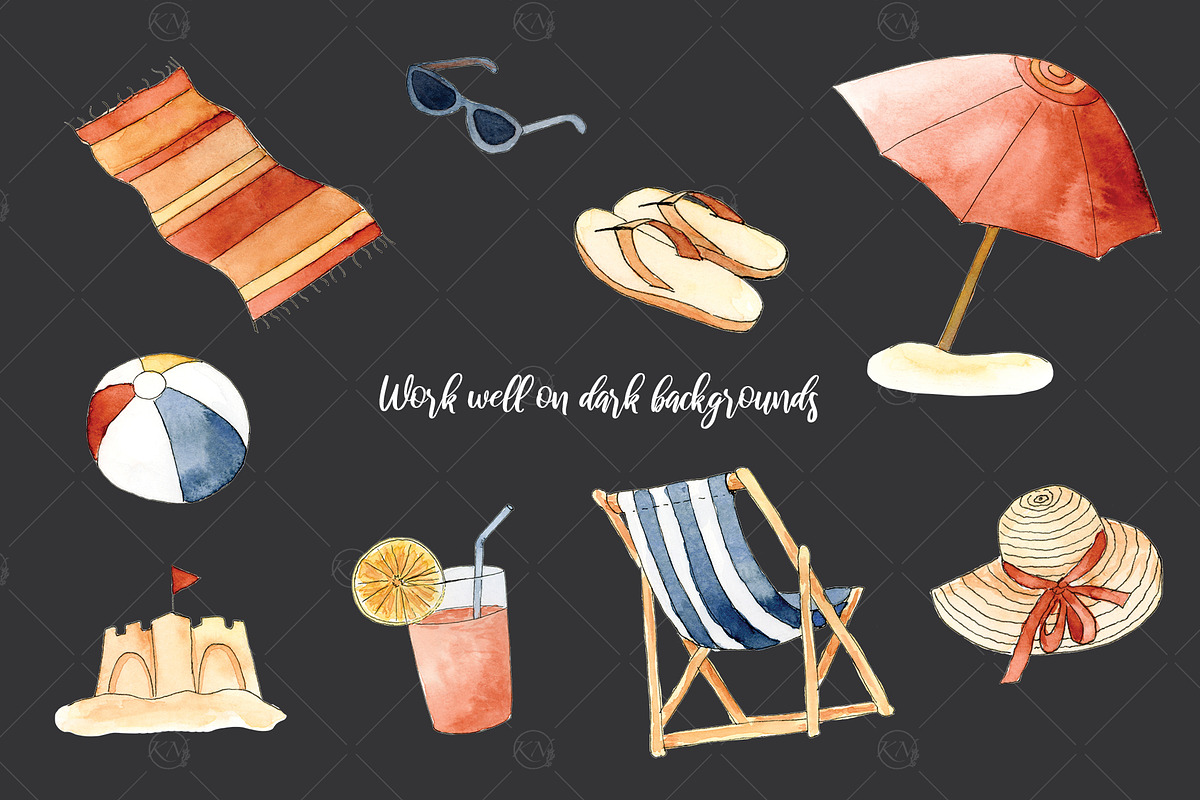 Watercolor Beach Day Graphics, a Food Illustration by Kileen Nicole Art (Photo 4 of 5)