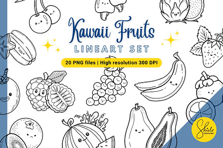 Kawaii Fruits - Lineart Set