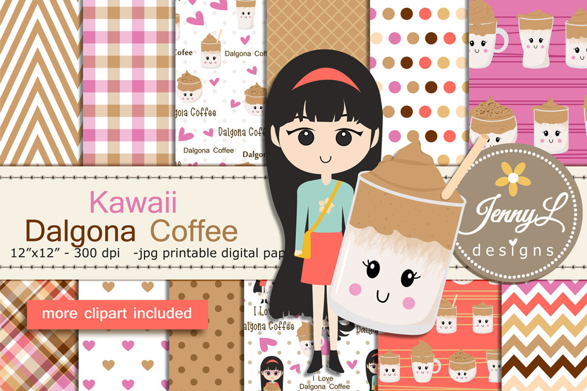 Kawaii Dalgona Coffee Digital Papers, a Pattern Graphic by JennyL Designs (Photo 1 of 9)