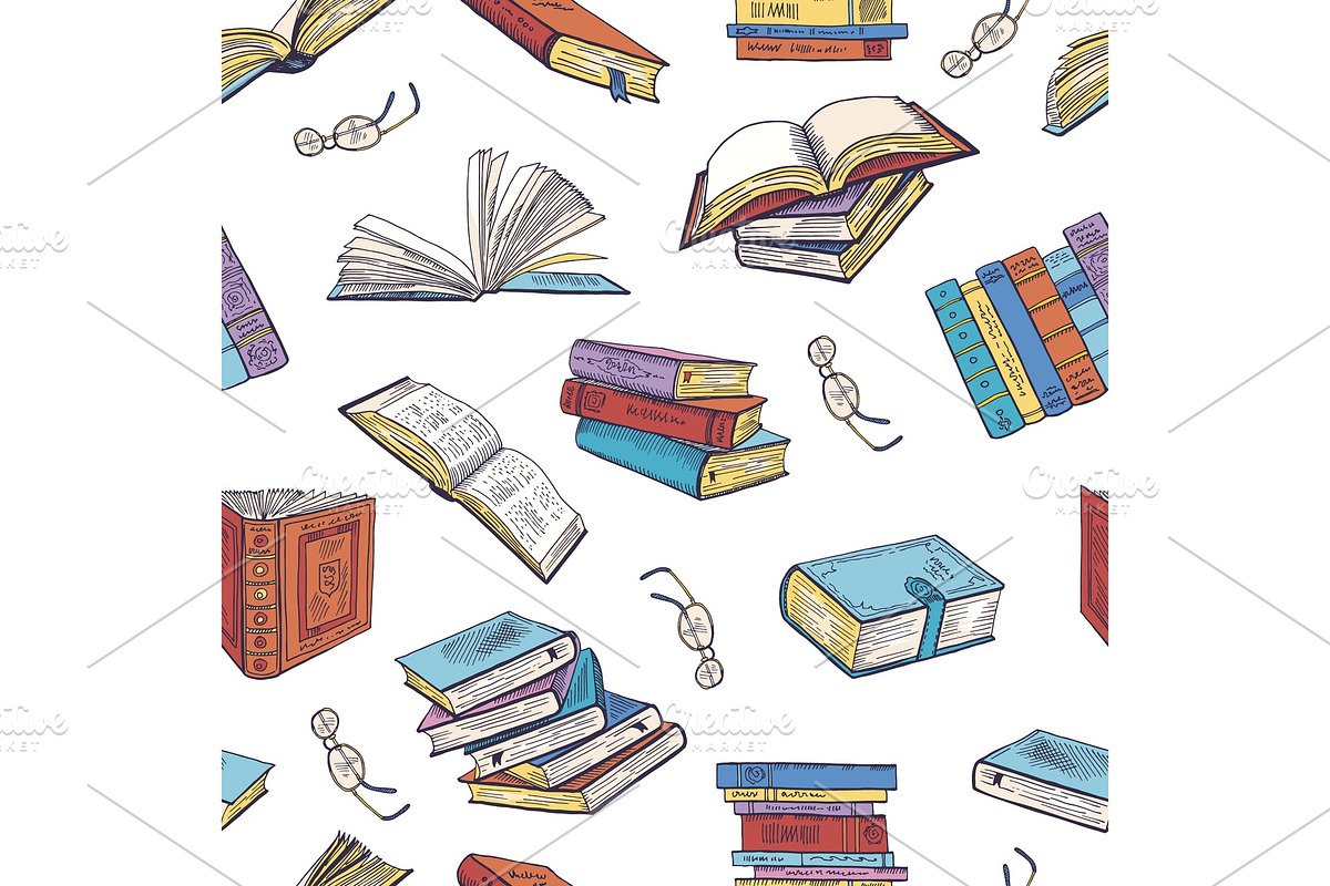 Different books from library. Doodle vector illustrations. Seamless pattern, a Pattern Graphic by Onyx
