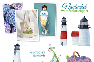 Nantucket Island Watercolor Map