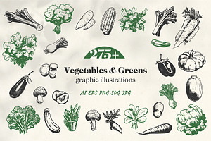 Hand-drawn Vegetable & Greens, a Food Illustration by La Petite Line Art