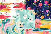 Summer Flower Digital Papers Digital, a Pattern Graphic by BusyDaydesign (Thumbnail 2 of 9)