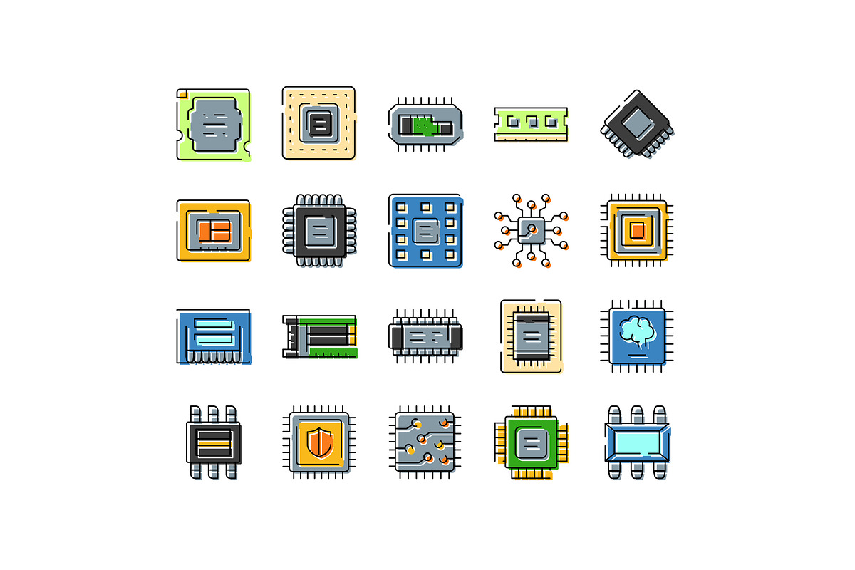Computer chip technology icons, an Object Graphic by pikepicture (Photo 1 of 3)