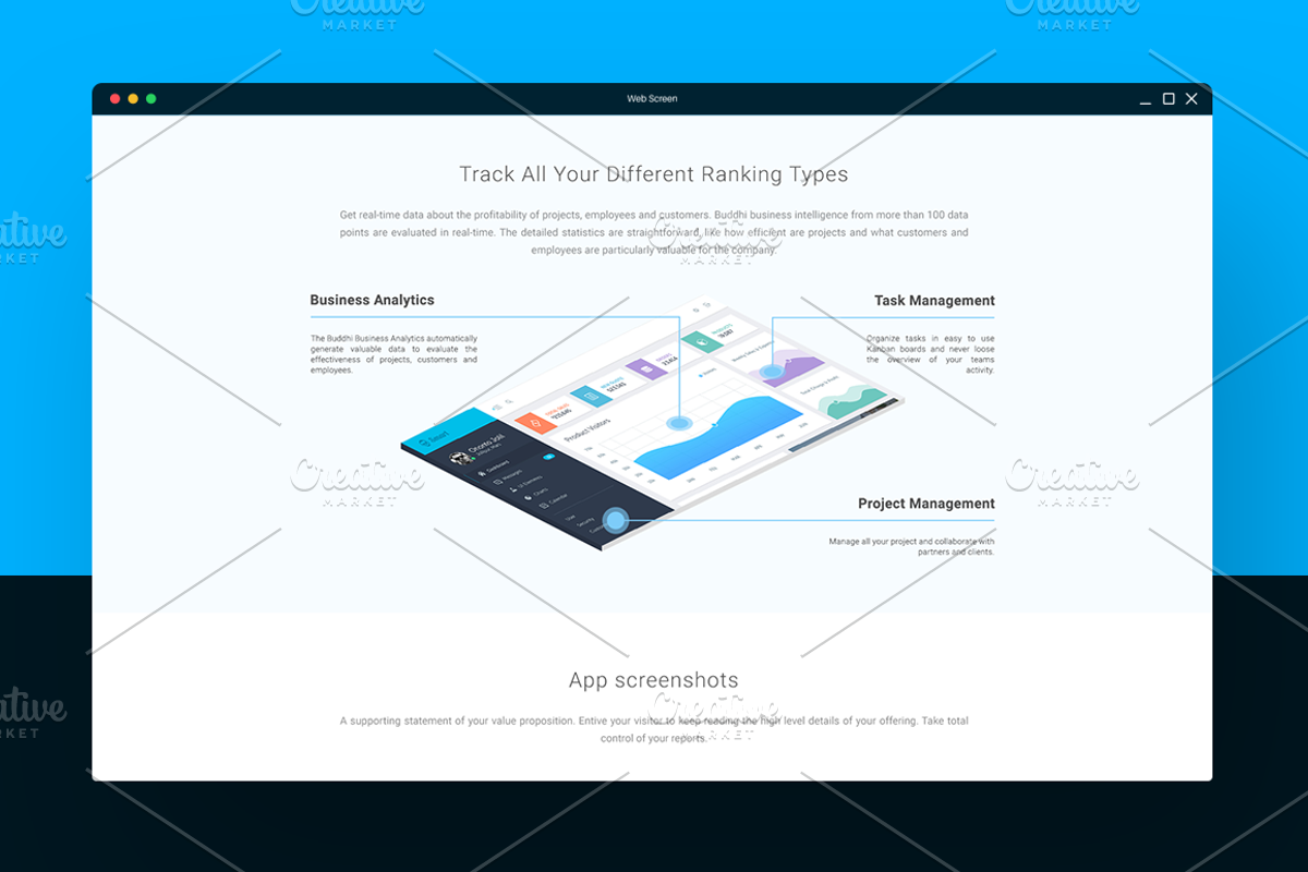 Buddhi - SaaS Landing Page PSD, an App Template by Pentaclay (Photo 3 of 8)