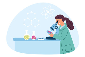 Young female lab technician looks, an Illustration by Vectorbuum
