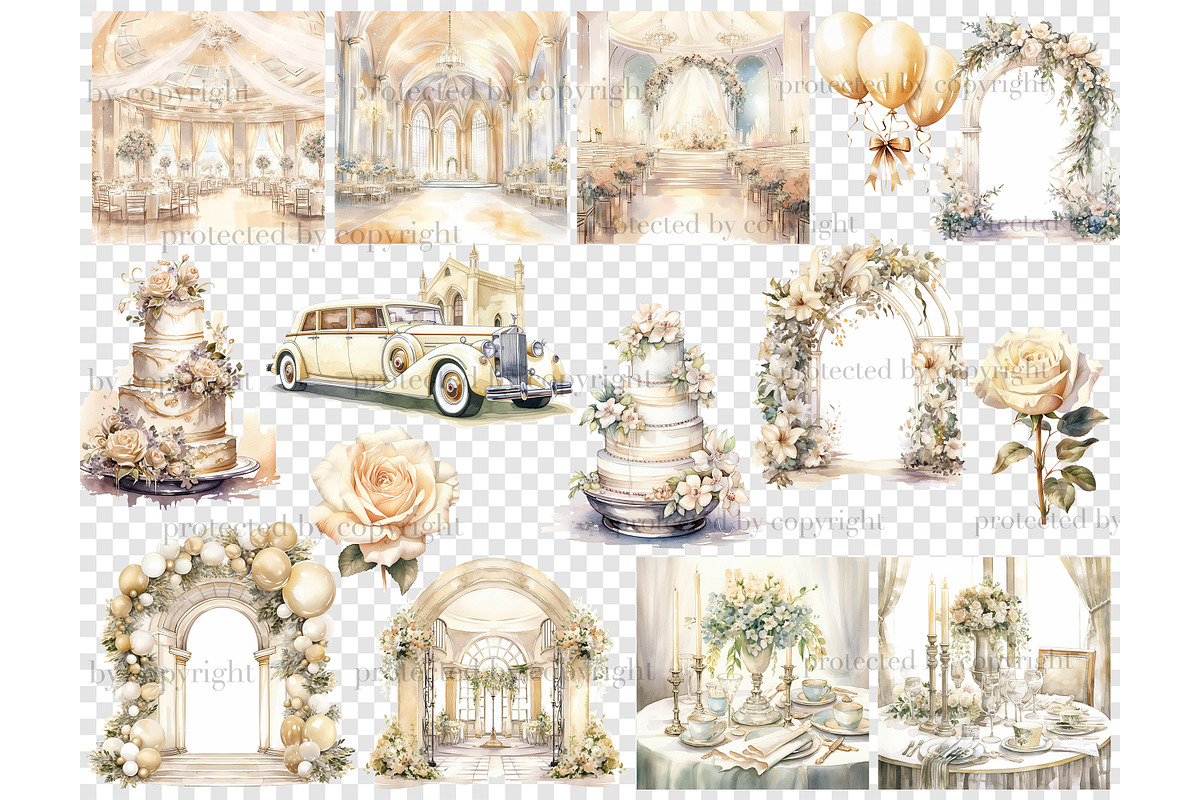 Watercolor Wedding Clipart Bundle, a Decorative Illustration by GlamArtZhanna (Photo 7 of 7)
