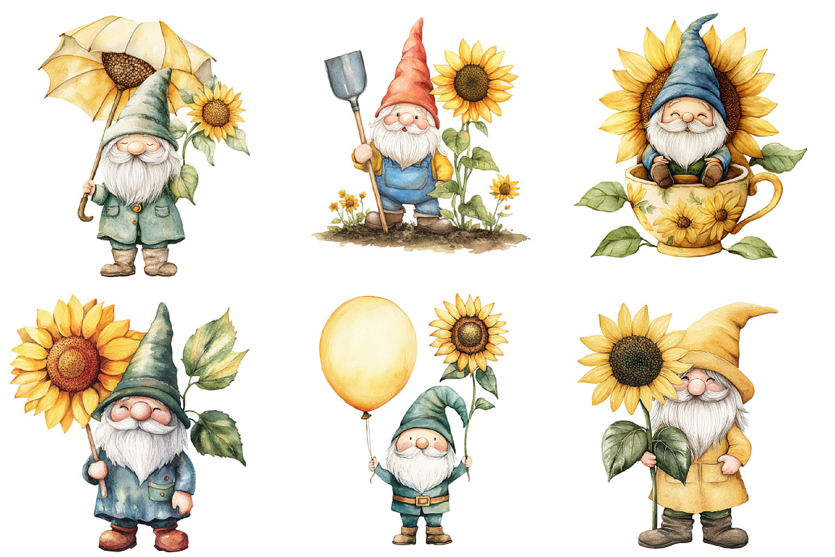 Adorable Gnomes with Flowers Clipart, an Illustration by SinaCreation (Photo 4 of 5)