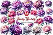 Pink & Purple Peony Flowers Clipart, an Illustration by Watercolor design (Thumbnail 1 of 4)