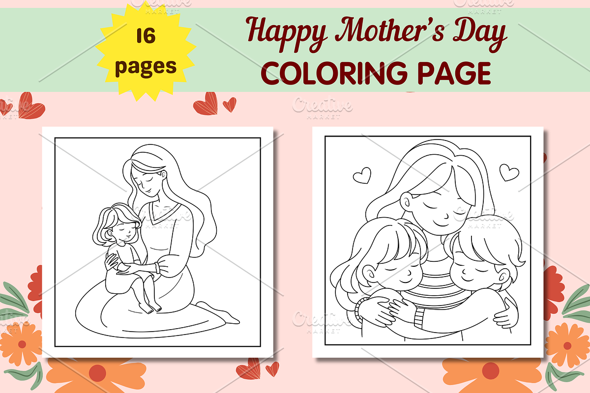 Happy Mother's Day Coloring Page, a Person Illustration by Salaly (Photo 2 of 5)