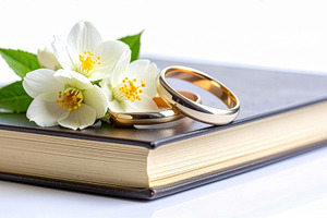 Gold Wedding Rings with White Flowers, a Holiday Photo by Davizro's Market