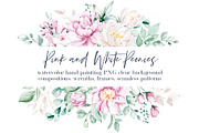 Pink and white watercolor flowers, a Card Template by Larisa Maslova (Thumbnail 1 of 12)