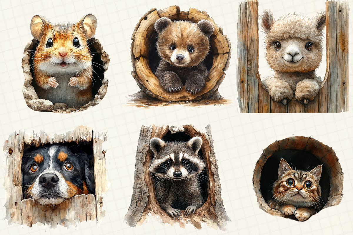 Funny Animals in Hole Clipart, an Illustration by OK Design (Photo 4 of 5)