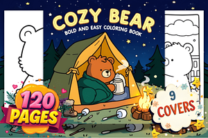 Cozy Bear Coloring Pages Bold & Easy, an Animal Illustration by Ink Gallery