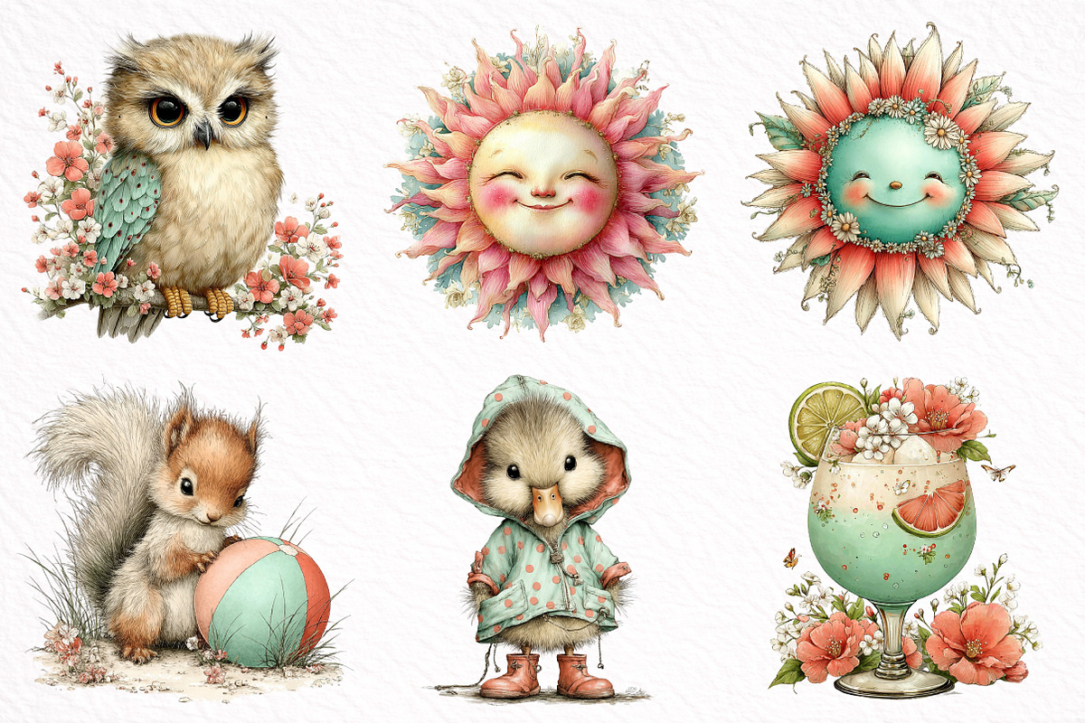 Coral And Aqua summer Clipart, an Illustration by DreamArtGraphic (Photo 5 of 8)