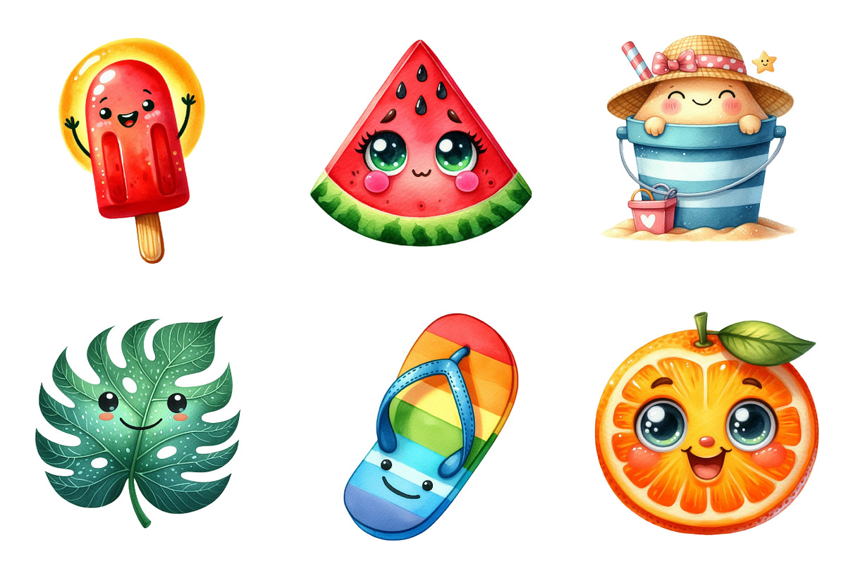 Kawaii Summer Beach Clipart Bundle, an Illustration by CreationArt (Photo 2 of 5)