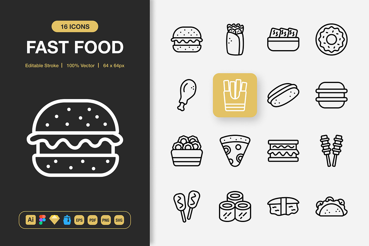 Fast Food Icons, an Outline Icon by Spacepixel Creative (Photo 2 of 2)