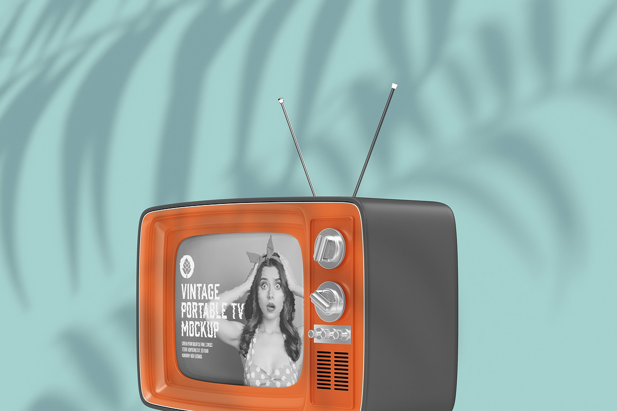 Vintage Portable TV with Old Video E, a Product Mockup by OneVectorStock (Photo 10 of 19)