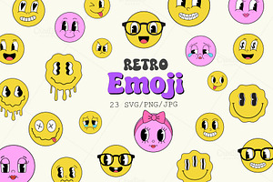 Retro Emoji Pack - 23 SVG/PNG/JPG