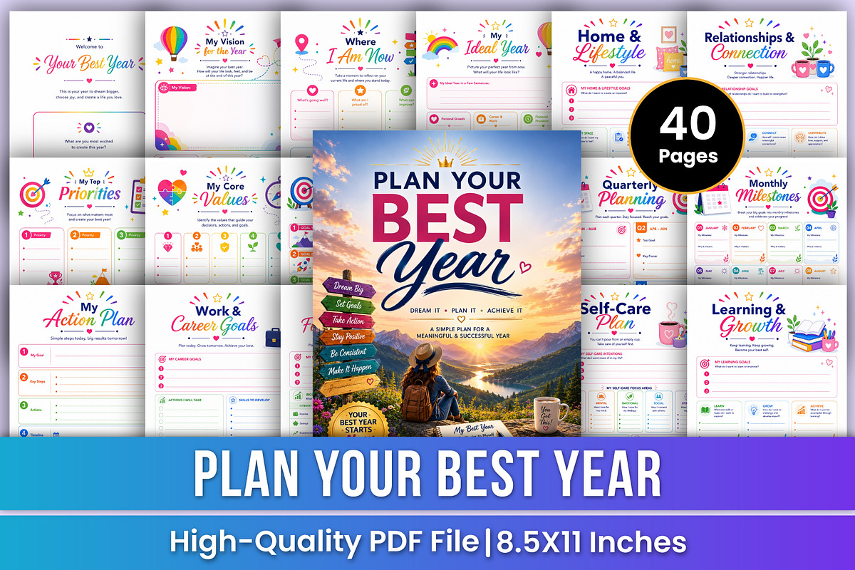 Plan Your Best Year | Goal Setting, a Stationery Template by Mustafiz (Photo 1 of 5)