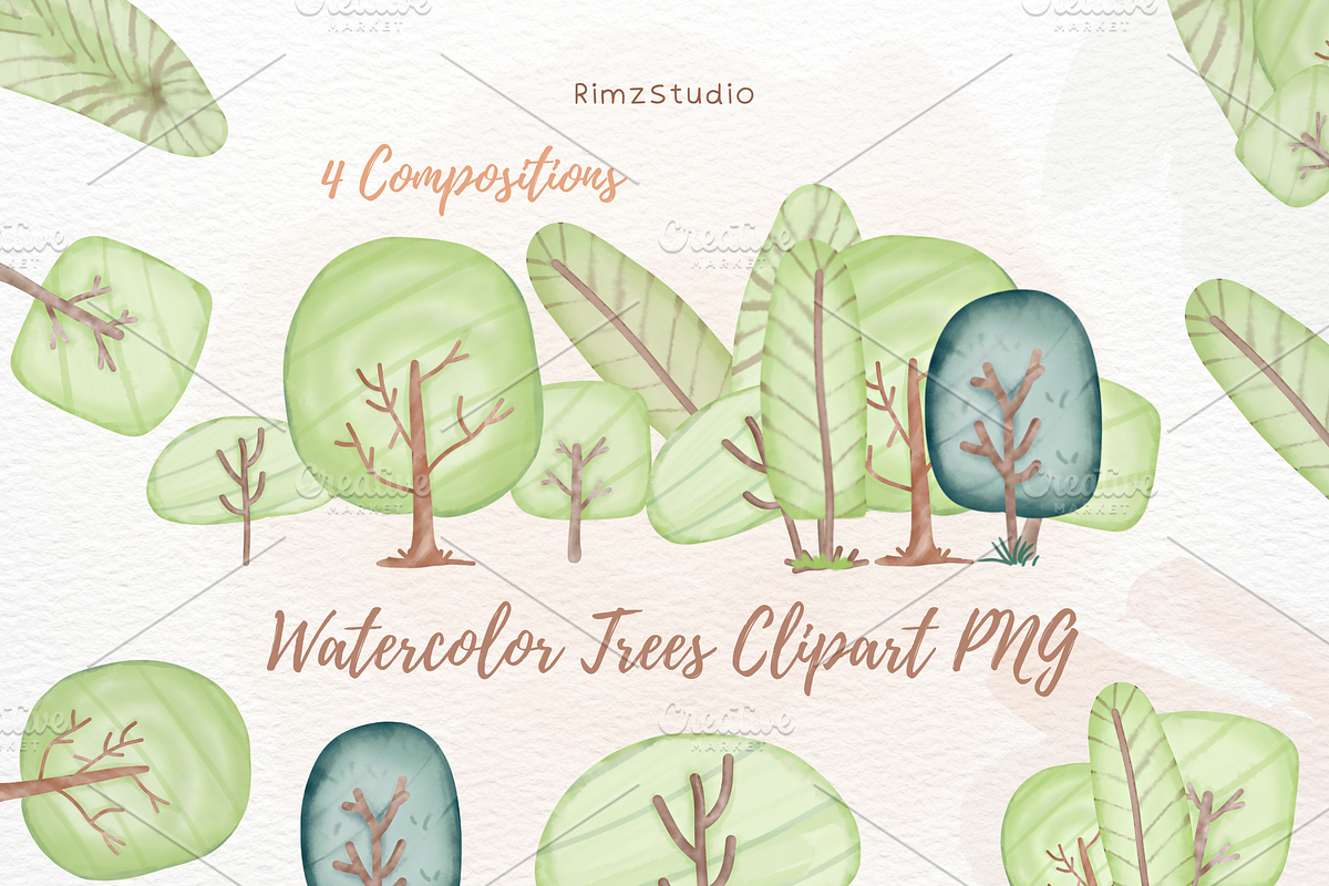 Watercolor Trees Clipart PNG, a Seasonal Illustration by RimzStudio (Photo 1 of 6)