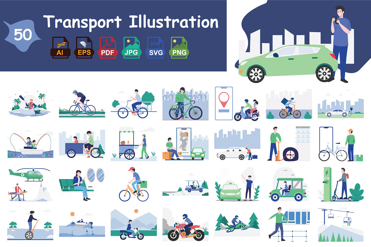 50 Transport Illustration Pack, an Illustration by Vector Portal (Photo 1 of 5)