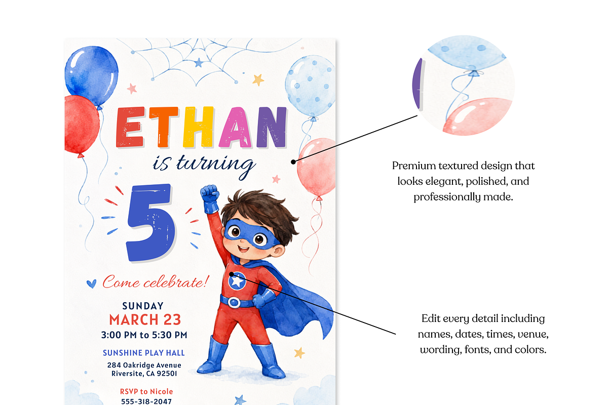 Superhero Birthday Invitation, an Invitation Template by heynomi (Photo 7 of 19)