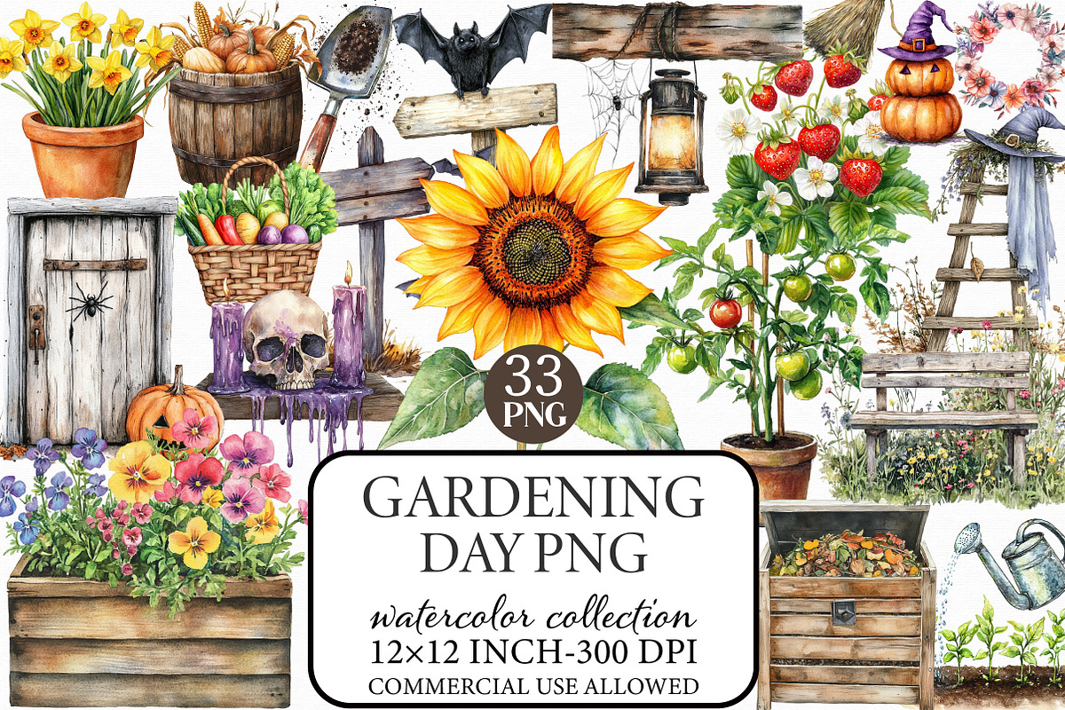 Gardening Day Watercolor PNG, an Illustration by Libby Wishes (Photo 1 of 6)