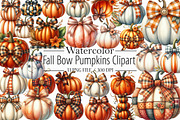 Watercolor Fall Bow Pumpkins Clipart, an Illustration by Libby Wishes (Thumbnail 1 of 7)
