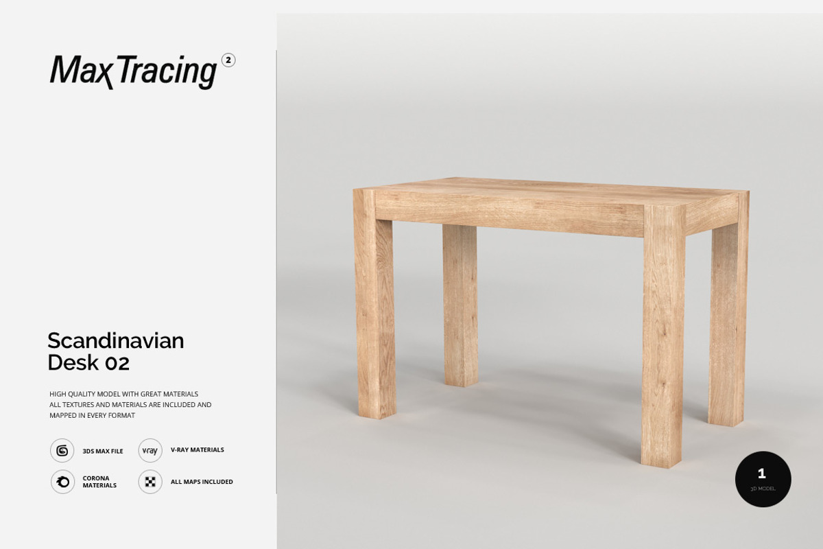Scandinavian Desk 02, a Furniture 3D Model by maxtracing2 (Photo 1 of 7)