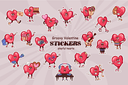 Groovy Valentine Heart Stickers, a Decorative Illustration by VictoriaSergeeva (Thumbnail 1 of 3)