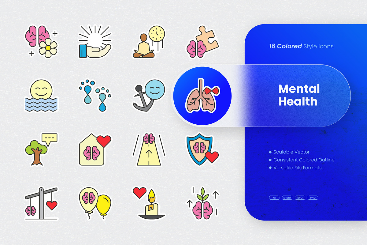 Mental Health Colored Icons, an Outline Icon by cidcud_graphic