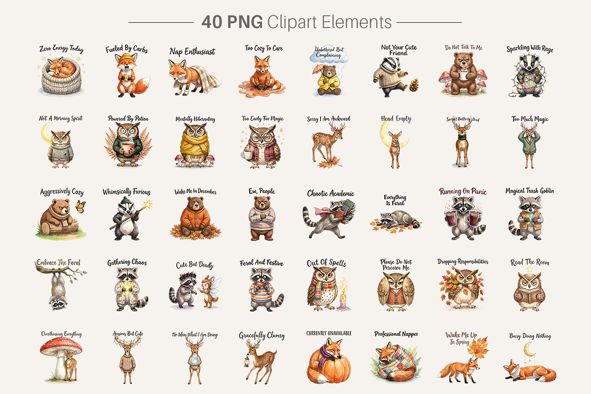 Grumpy Woodland Hygge Sublimation, a Decorative Illustration by Artnoy (Photo 2 of 18)